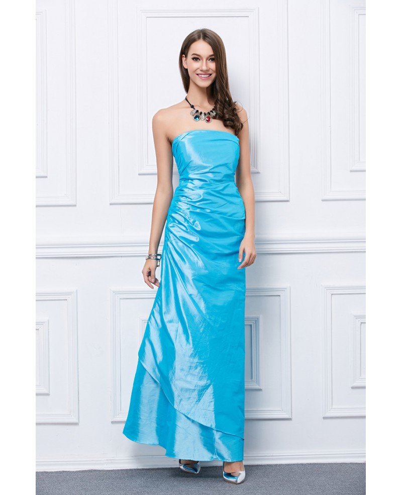 Chic Strapless Pleated Satin Long Prom Dress - Click Image to Close