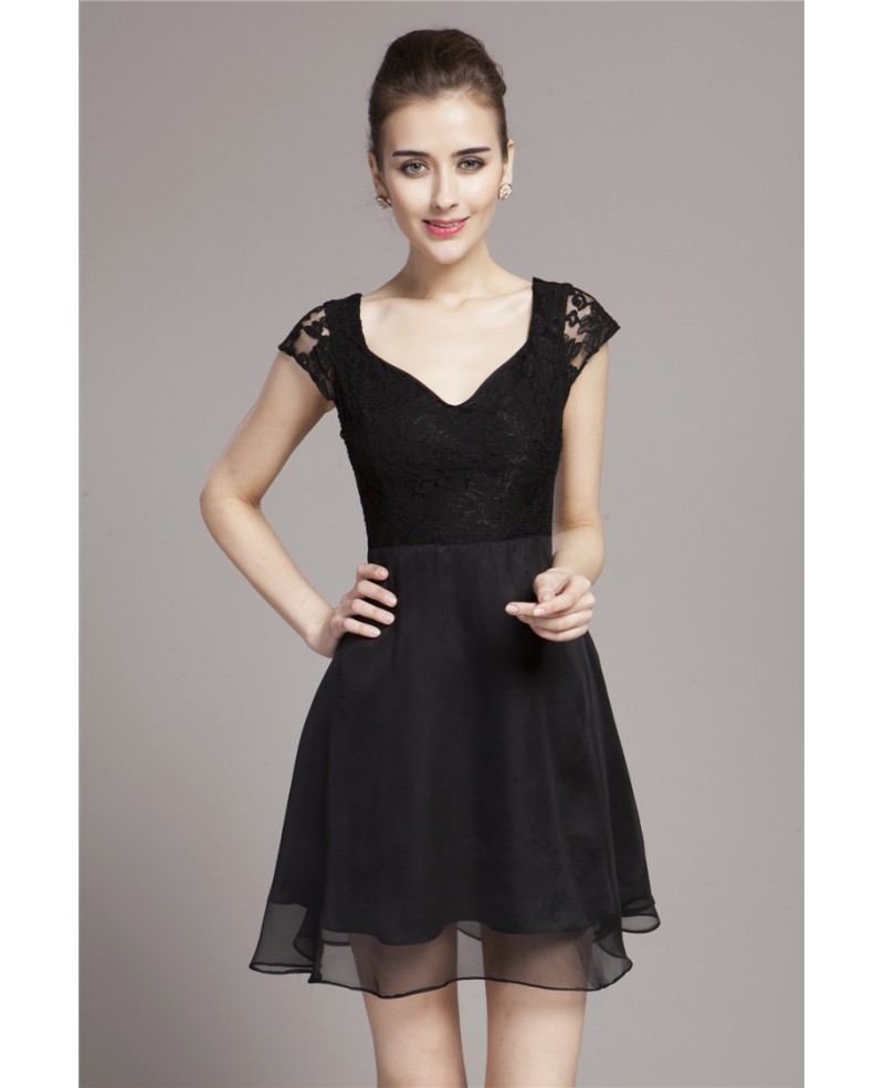 Little Black Lace Dress Cap Sleeves
