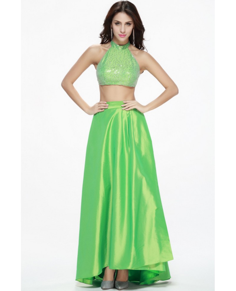 Bling Bling Two-Pieces Satin Seuqined Long Prom Dress - Click Image to Close