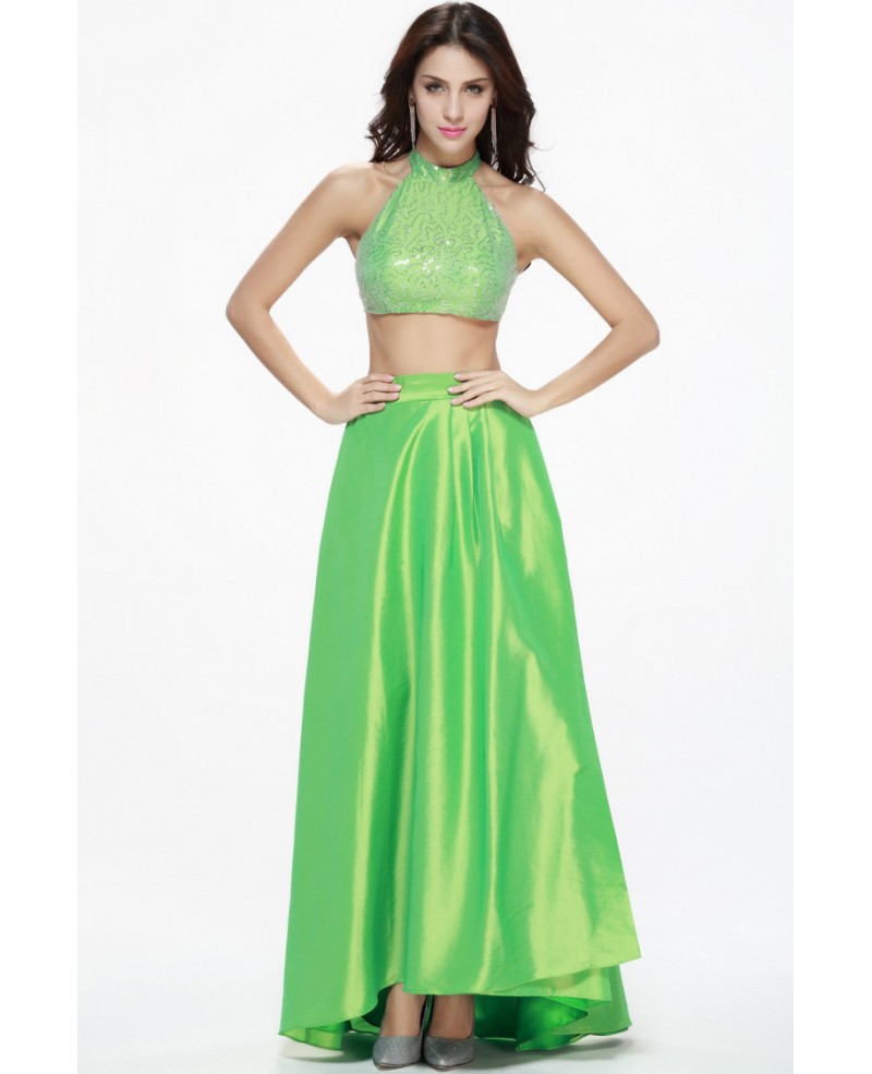 Bling Bling Two-Pieces Satin Seuqined Long Prom Dress