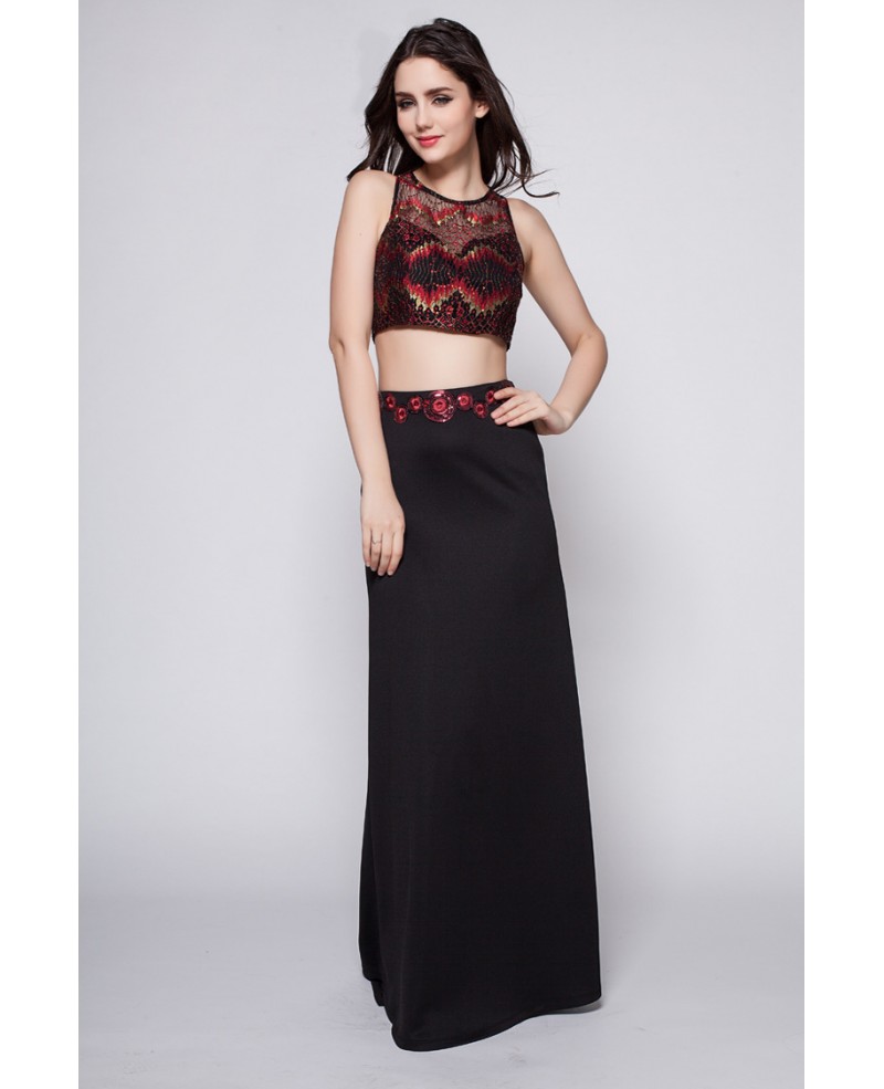 Designer Inspired Two Pieces Black And Red Party Dress - Click Image to Close