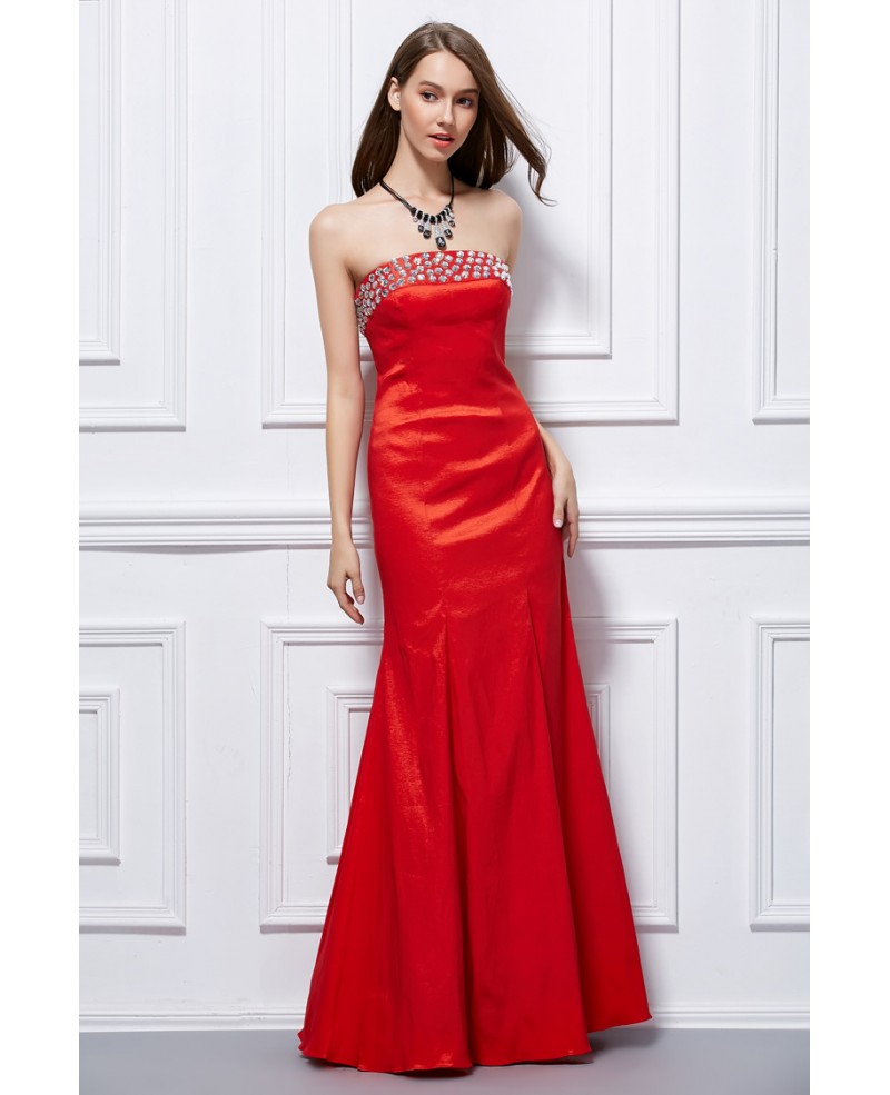 Elegant Mermaid Strapless Taffeta Long Evening Dress With Beading