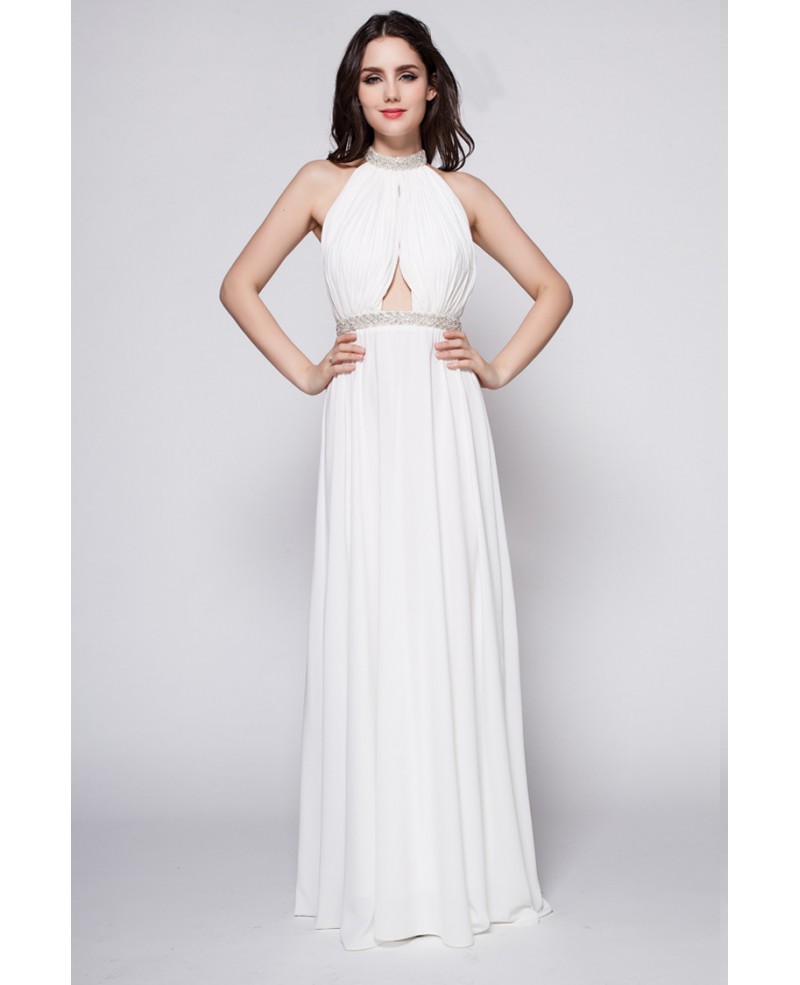 Halter Long Open Back White Goddess Formal Dress - Click Image to Close