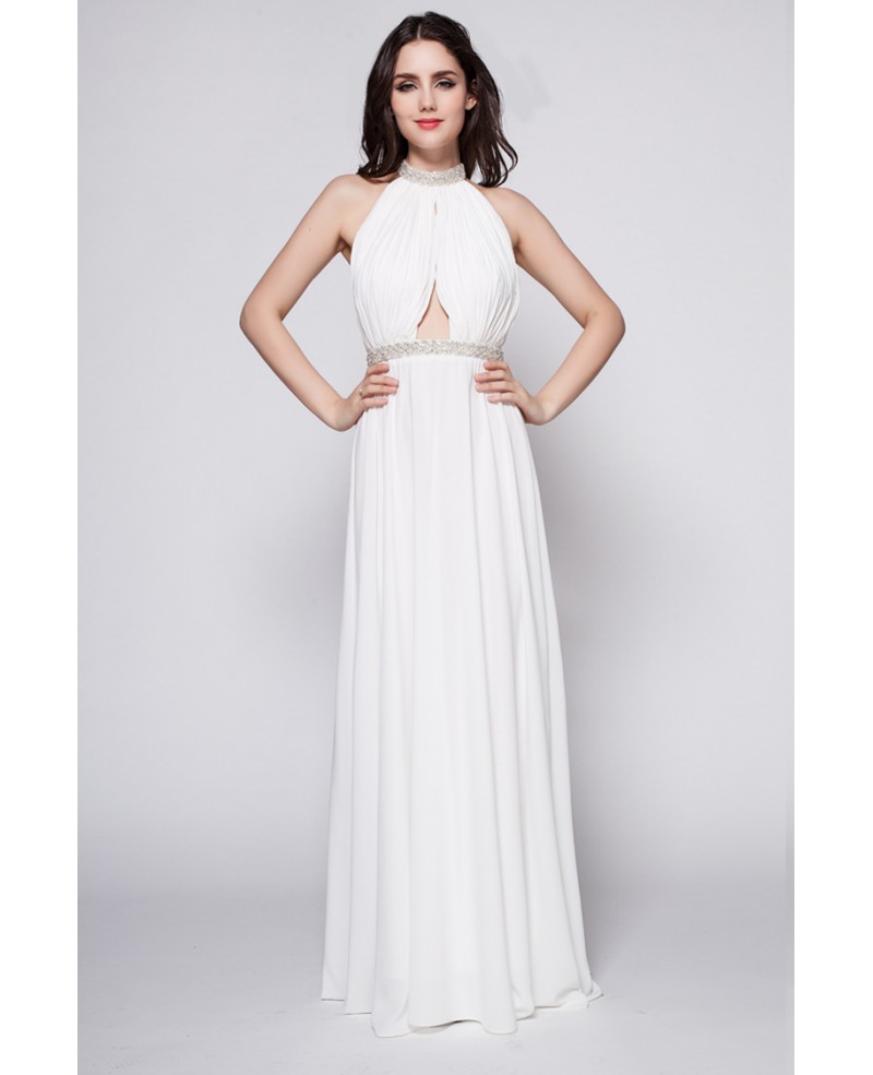 Halter Long Open Back White Goddess Formal Dress