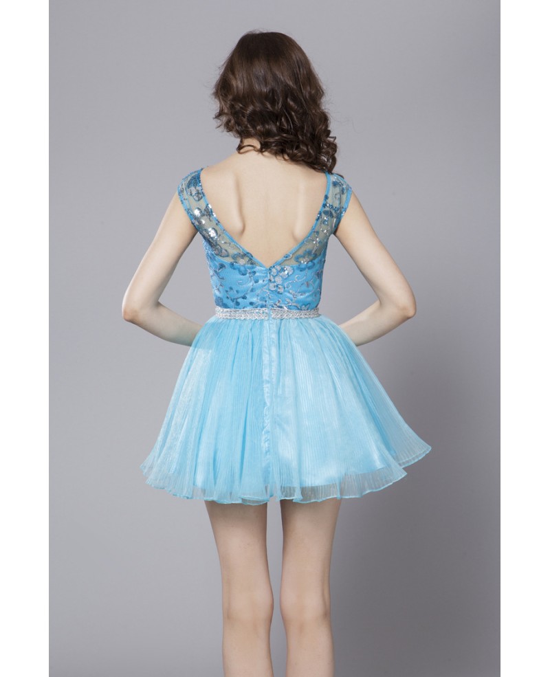 Sexy Tulle Blue Sequined Cocktail Party Dresses - Click Image to Close