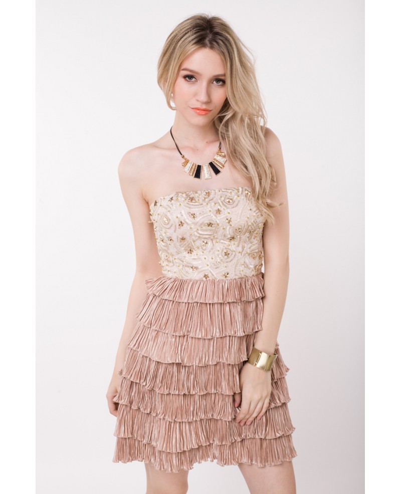 Cute Strapless Short Homecoming Dress With Beading Ruffle