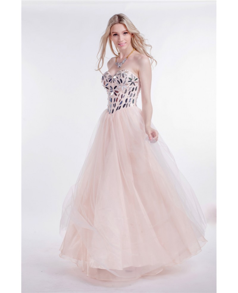 Blush Pink A-Line Sweetheart Chiffon Prom Dress With Beading