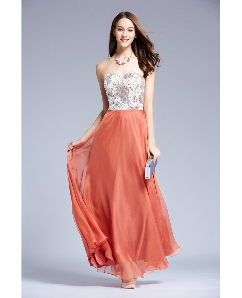 Feminine A-Line Sweetheart Chiffon Prom Dress With Appliques Lace