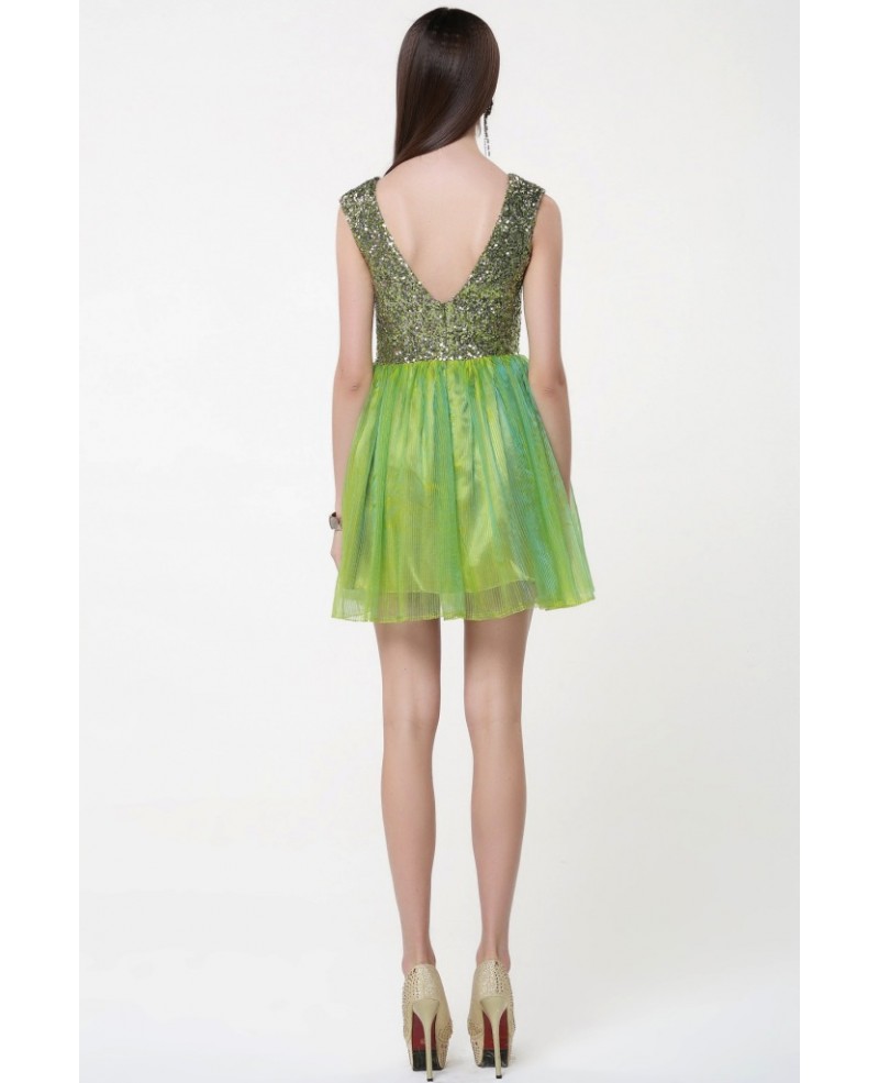 Lovely Tulle Sequined Mini Homecoming Dress With Ruffle - Click Image to Close