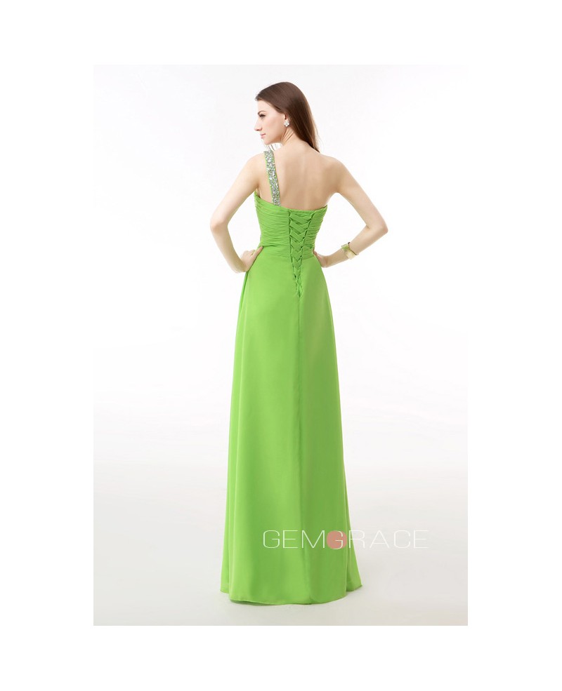 Sequined One Shoulder Cross-Criss Long Empire Prom Dress