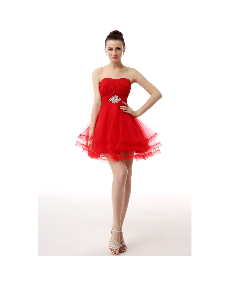 A-Line Sweetheart Short Tulle Prom Dress With Beading