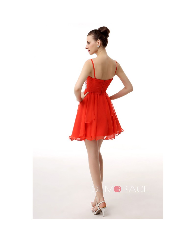 A-Line Sweetheart Short Chiffon Prom Dress With Beading - Click Image to Close