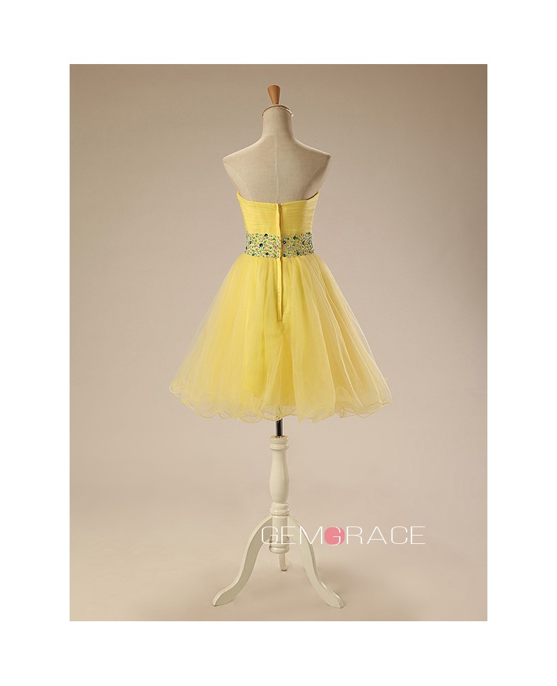 A-Line Sweetheart Short Tulle Prom Dress With Beading - Click Image to Close