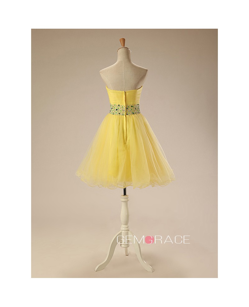 A-Line Sweetheart Short Tulle Prom Dress With Beading