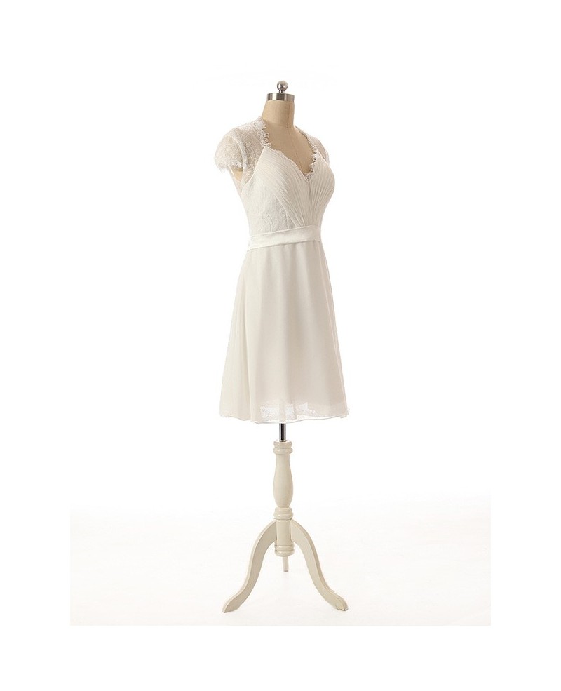 A-Line V-neck Short Chiffon Dress With Appliques Lace