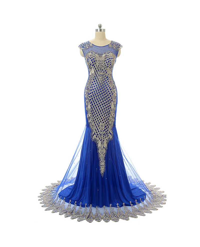 Mermaid Scoop Sweep-train Prom Dress with Beading