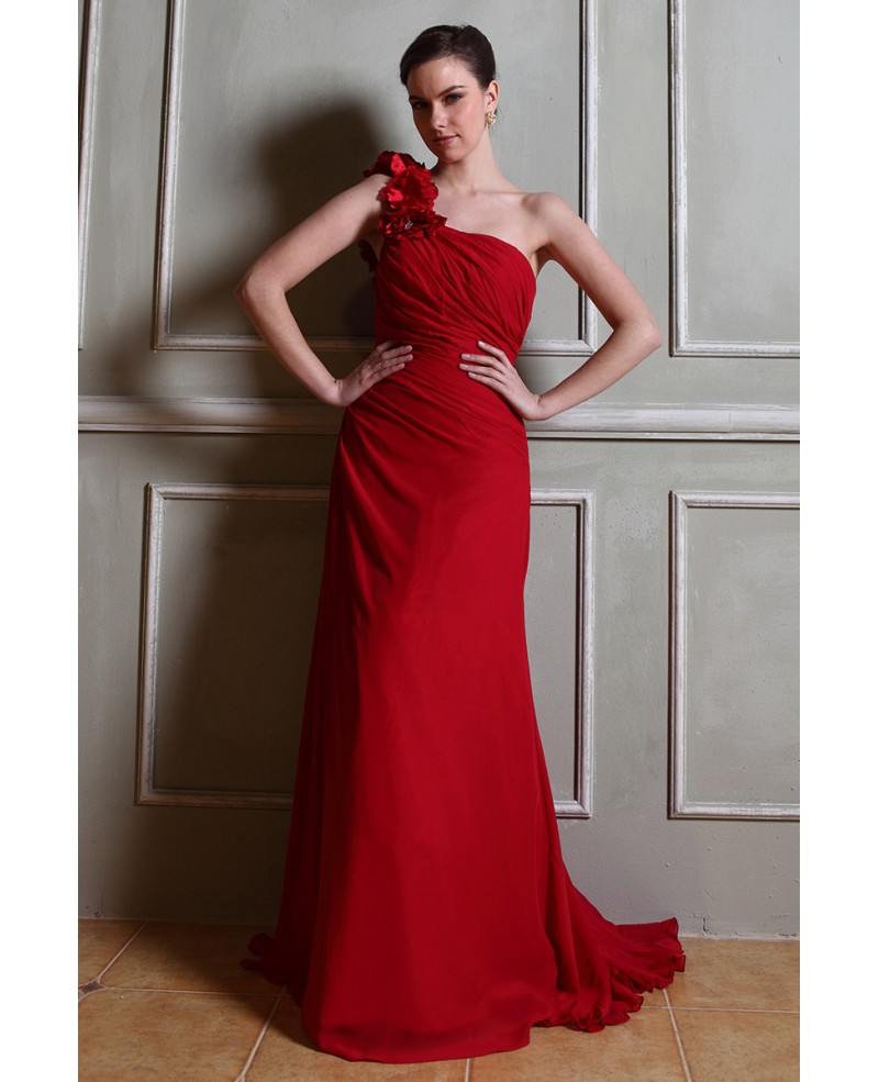 Sheath One-shoulder Chiffon Sweep Train Evening Dress