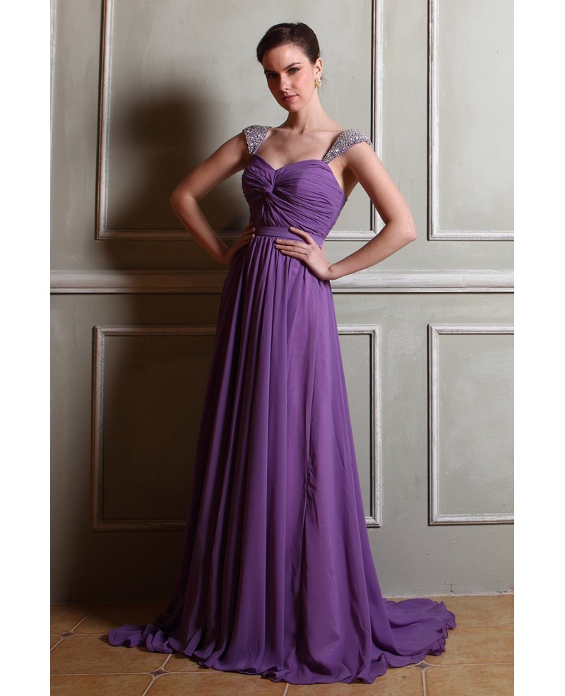 A-line Sweetheart Chiffon Floor-length Prom Dresses With Beading