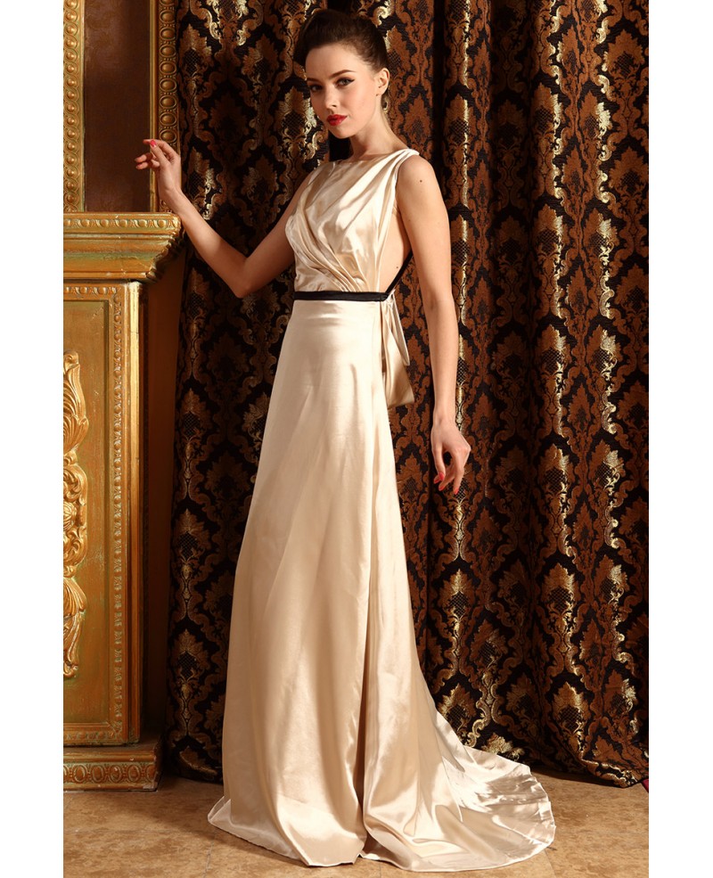 A-line Scoop Neck Satin Floor-length Evening Dresses