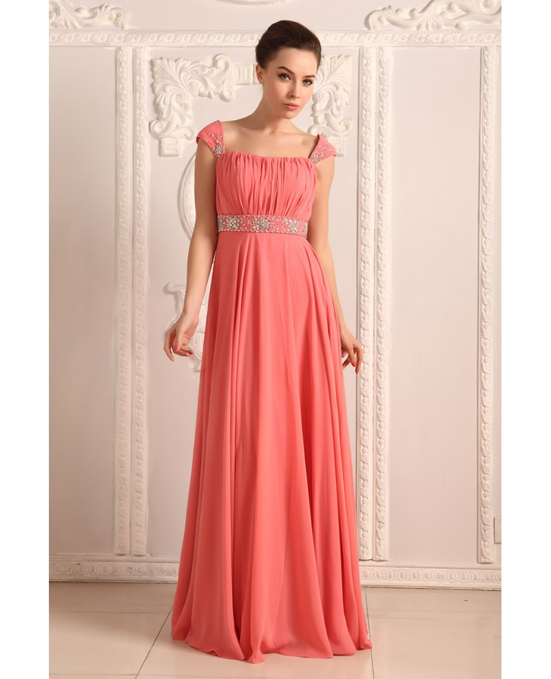 Empire Strapless Floor-length Chiffon Prom Dress With Beading - Click Image to Close