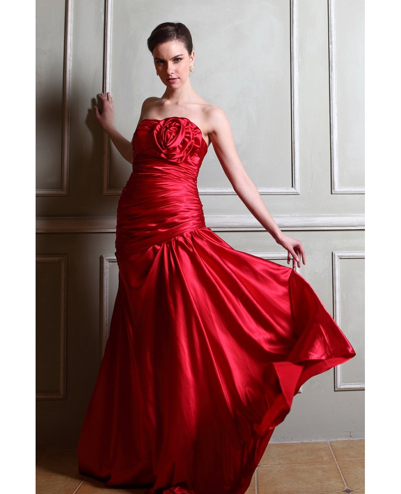 Mermaid Strapless Court Train Satin Evening Dress