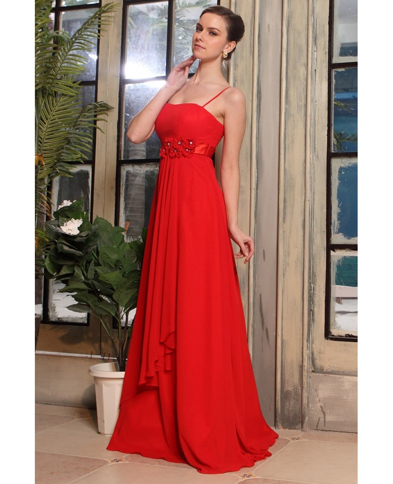 A-line Strapless Floor-length Chiffon Dress With Flowers - Click Image to Close