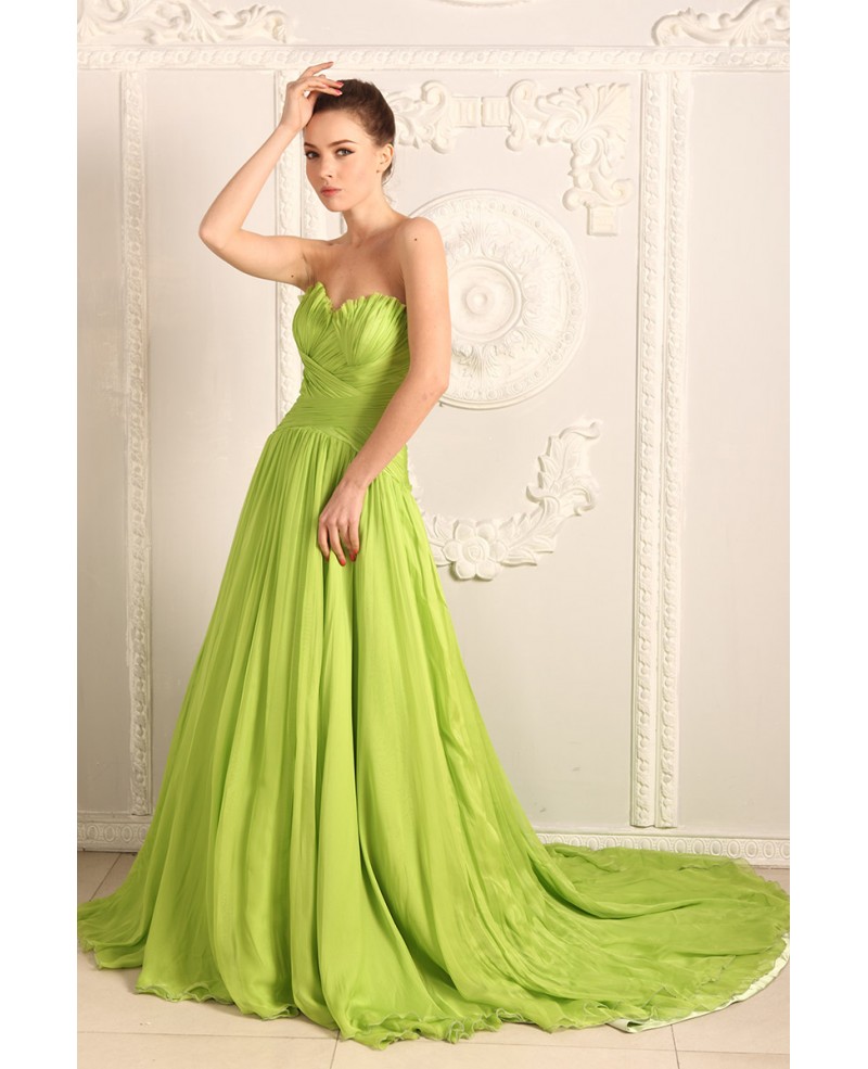 Ball-gown Sweetheart Court Train Chiffon Evening Dress With Ruffle - Click Image to Close
