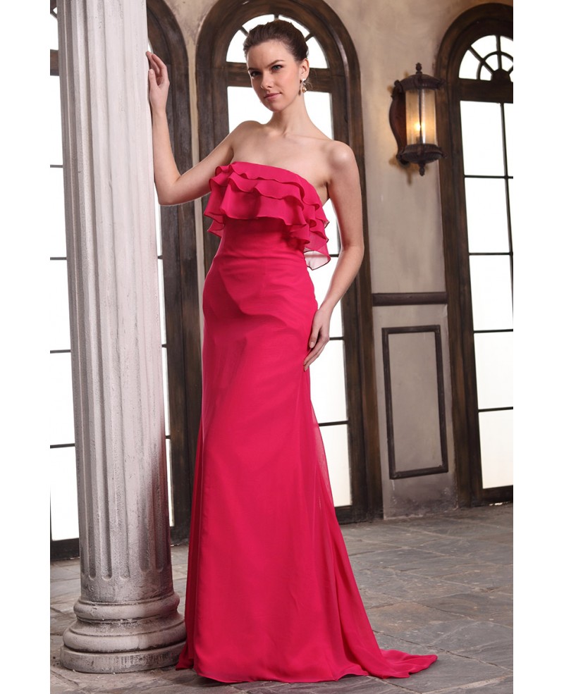 Sheath Strapless Floor-length Chiffon Evening Dress