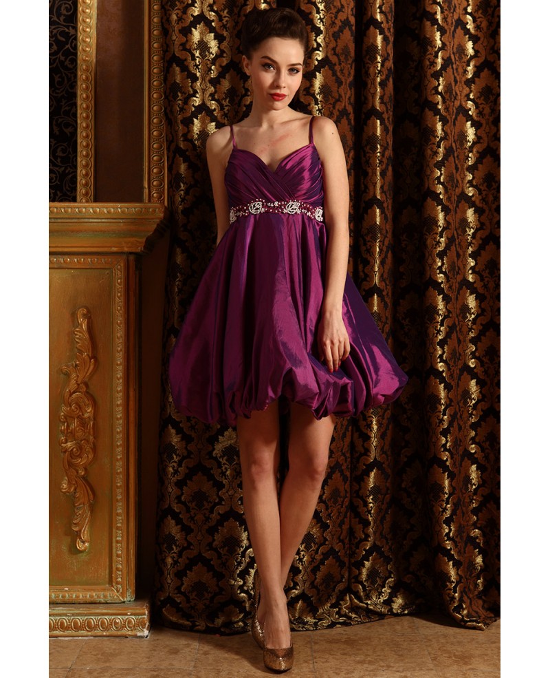 A-line V-ncek Taffeta Short Prom Dress With Beading - Click Image to Close