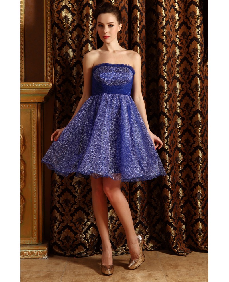 A-line Strapless Tulle Short Prom Dress With Beading - Click Image to Close