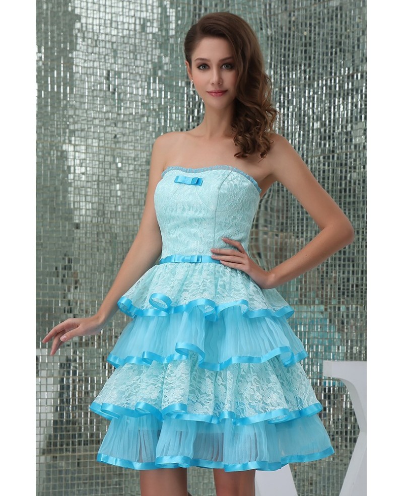 A-line Strapless Short Tulle Homecoming Dress With Ruffle