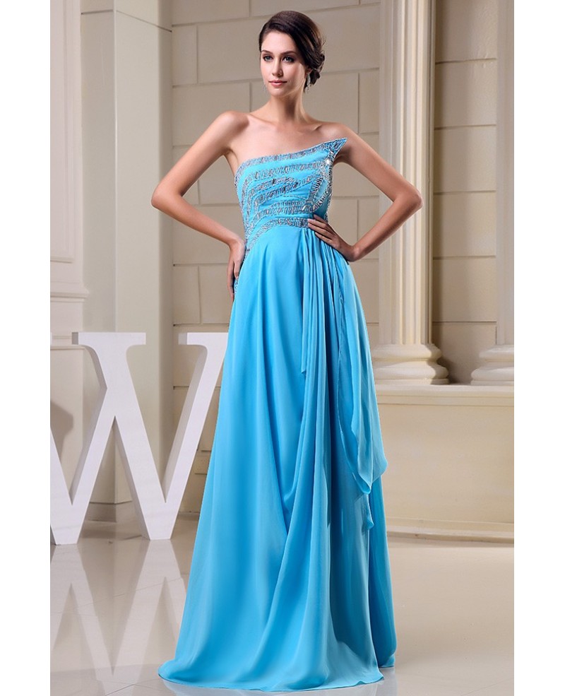 A-line Strapless Floor-length Chiffon Prom Dress With Beading