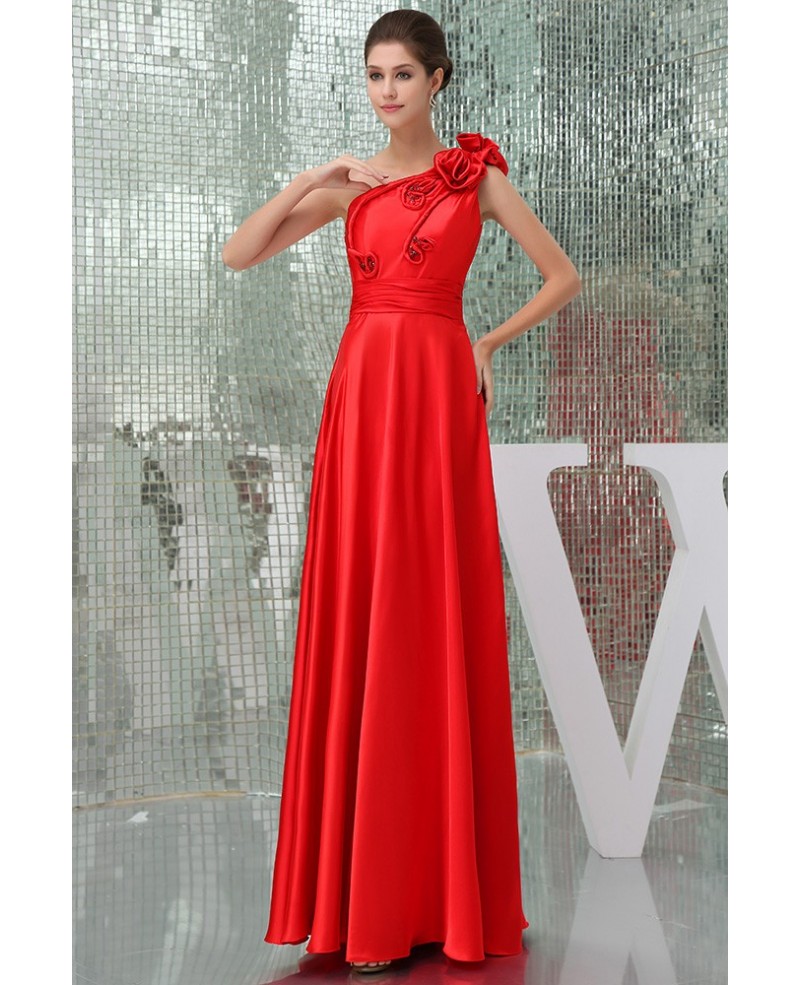 A-line One-shoulder Floor-length Satin Evening Dress