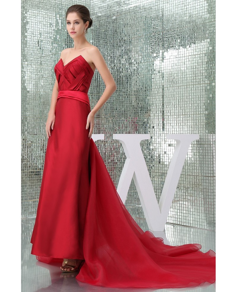 Sheath V-neck Court Train Satin Evening Dress