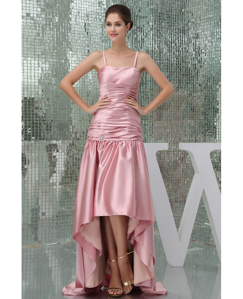 Sheath Strapless Asymmetrical Satin Evening Dress With Ruffle