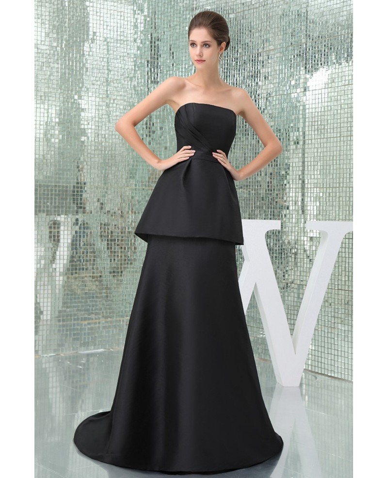 Sheath Strapless Sweep Train Satin Evening Dress