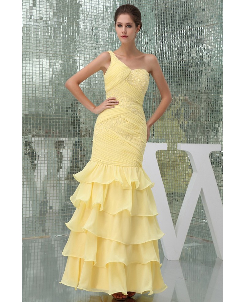 Mermaid One-shoulder Ankle-length Chiffon Prom Dress With Beading