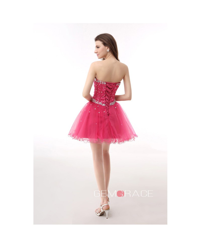 A-Line Sweetheart Short Tulle Prom Dress With Beading - Click Image to Close