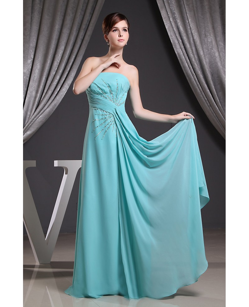 A-line Strapless Floor-length Chiffon Prom Dress With Beading