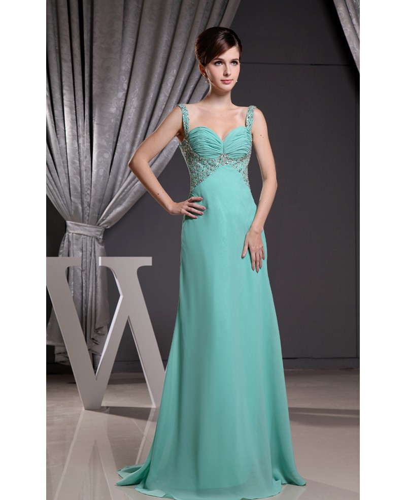 A-line Sweetheart Sweep Train Chiffon Prom Dress With Beading