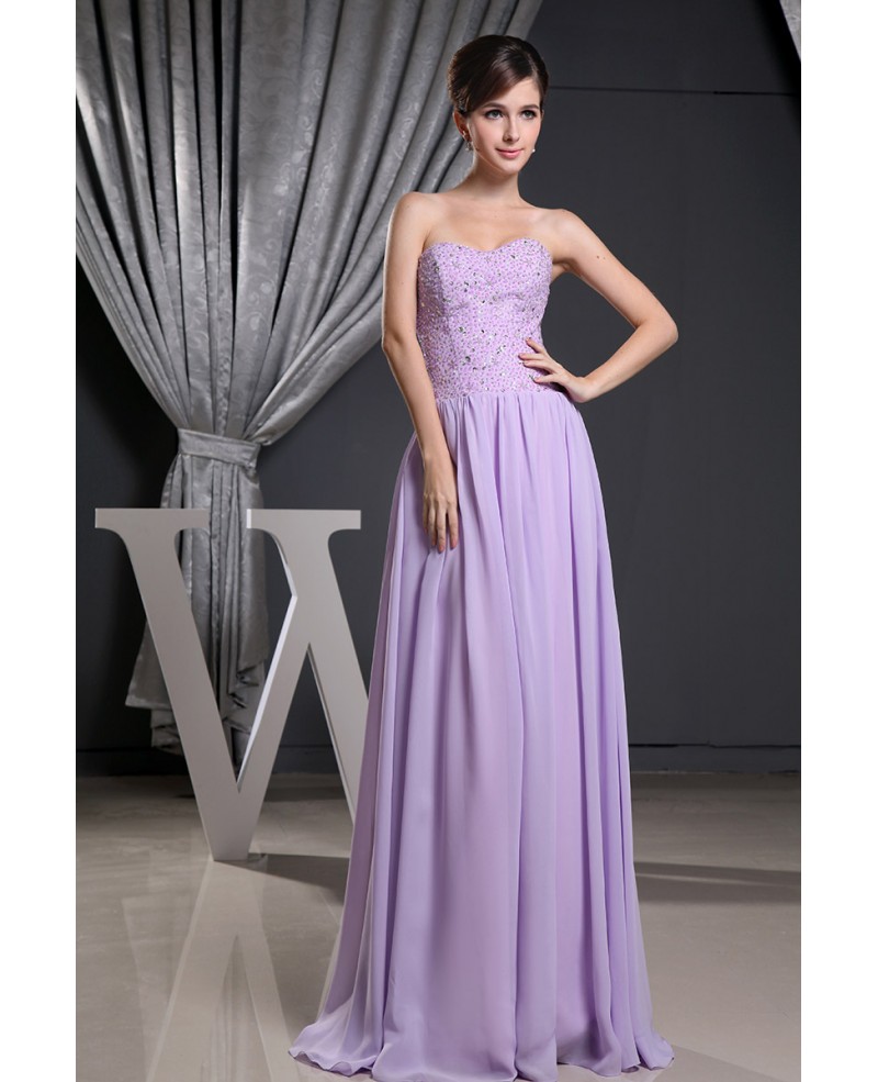 A-line Sweetheart Floor-length Chiffon Prom Dress With Beading