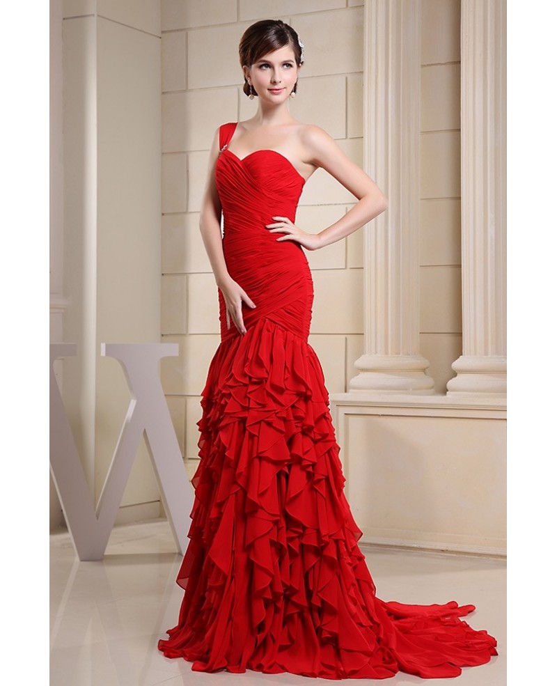 Mermaid Sweetheart Floor-length Chiffon Evening Dress With Cascading Ruffle - Click Image to Close