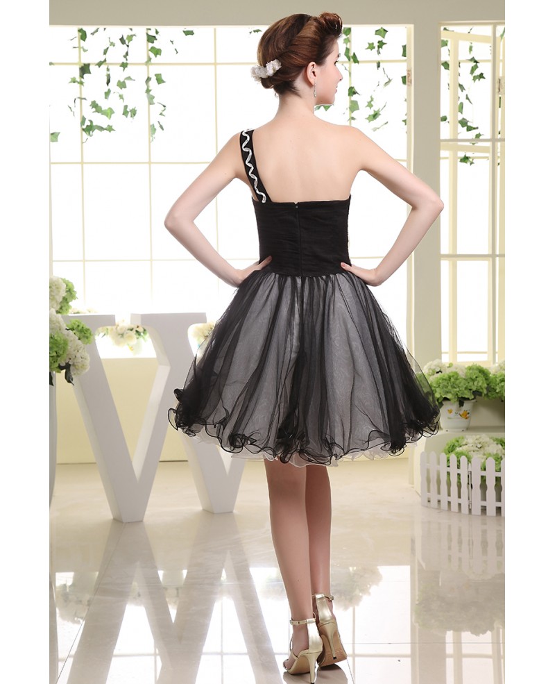A-line One-shoulder Knee-length Tulle Prom Dress - Click Image to Close