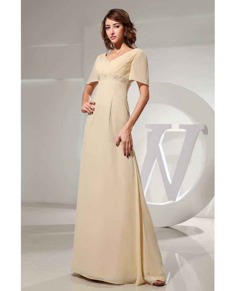 Empire V-neck Floor-length Chiffon Evening Dress With Beading