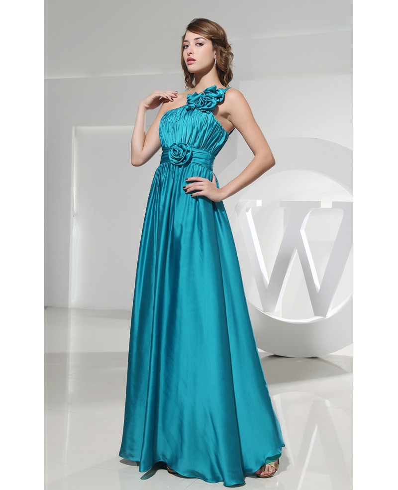 A-line One-shoulder Floor-length Satin Evening Dress With Ruffle