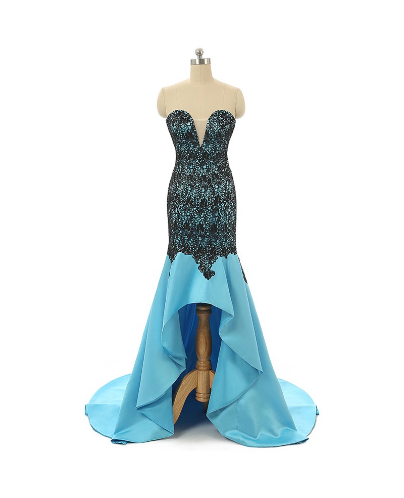 Ocean-blue Mermaid Sweetheart Sweep-train Asymmetrical Prom Dress - Click Image to Close