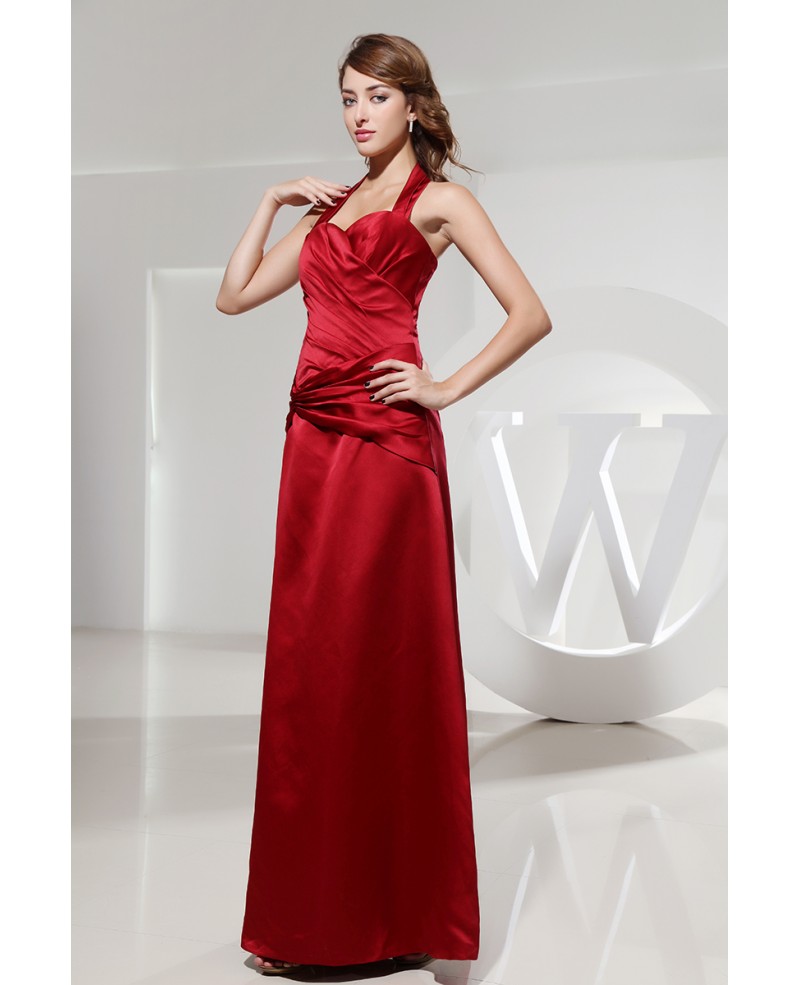 A-line Halter Floor-length Satin Evening Dress With Ruffle