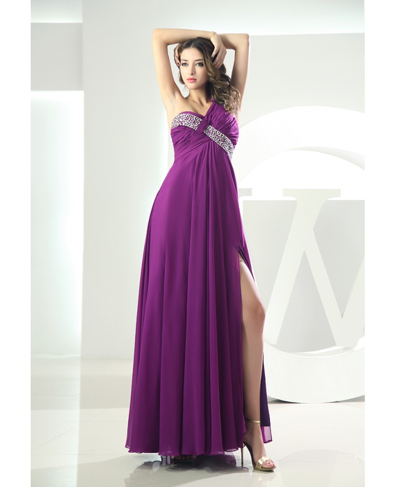 Sheath One-shoulder Floor-length Chiffon Evening Dress With Beading