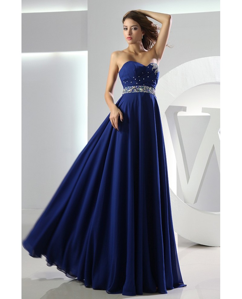 A-line Sweetheart Floor-length Chiffon Prom Dress With Beading