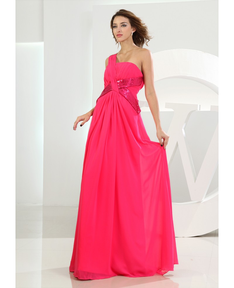 A-line One-shoulder Floor-length Chiffon Evening Dress